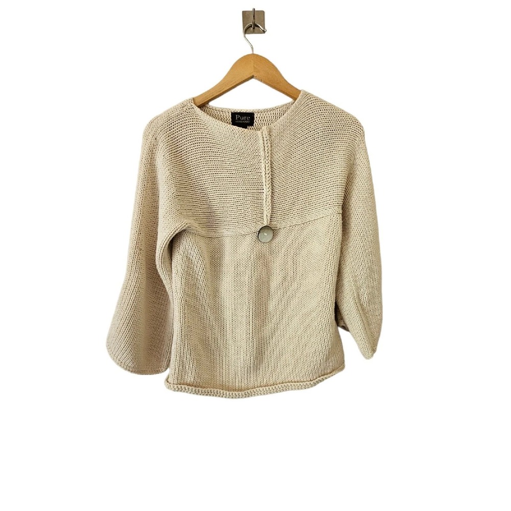 Pure‎ HandKnit Sweater Cream XS 100% Cotton Oversize Neck